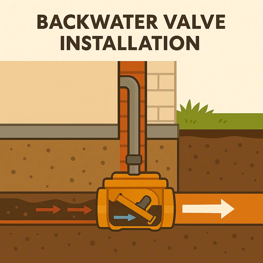 Illustration of backwater valve installation process.